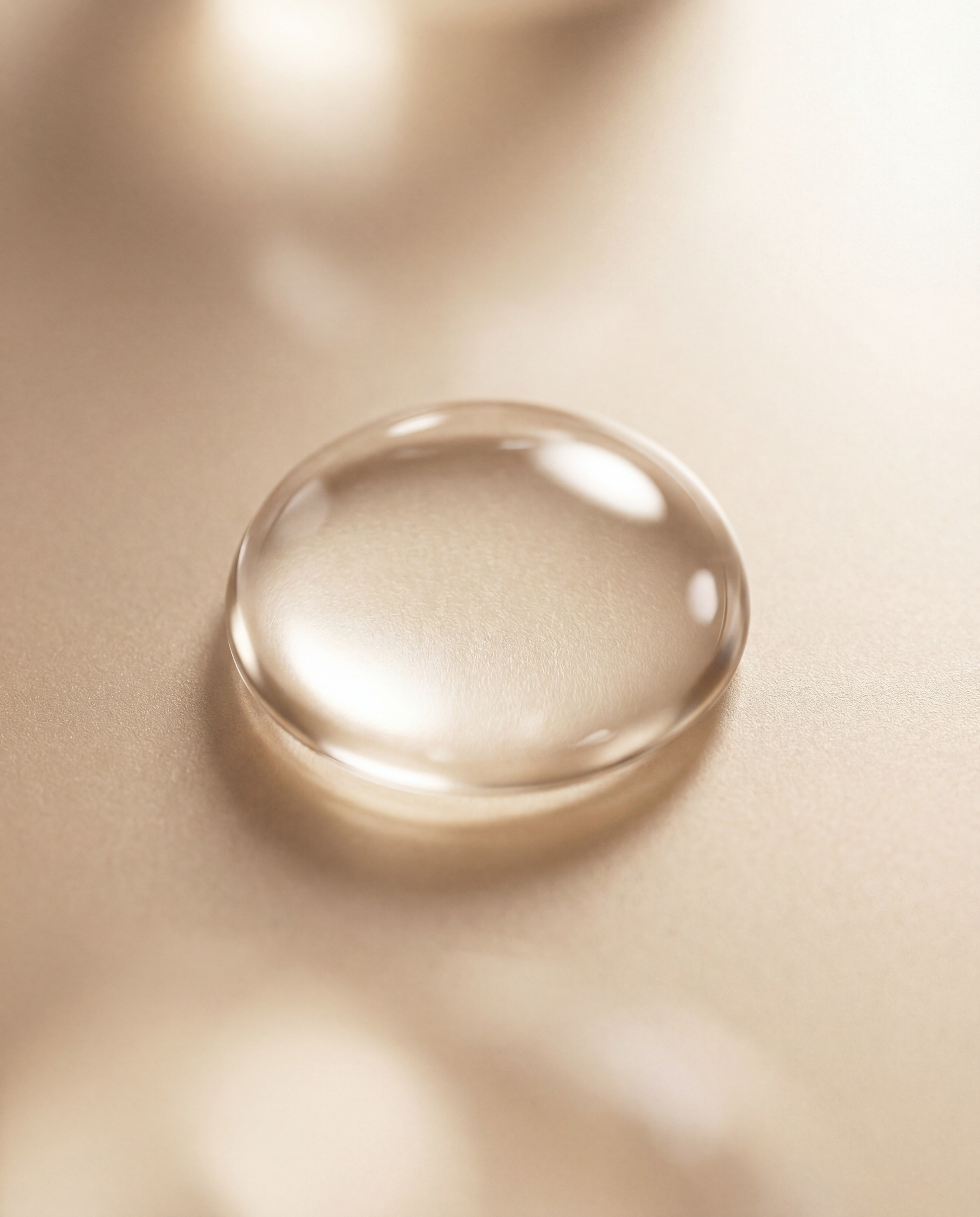 Close-up of a water droplet on a smooth, beige surface