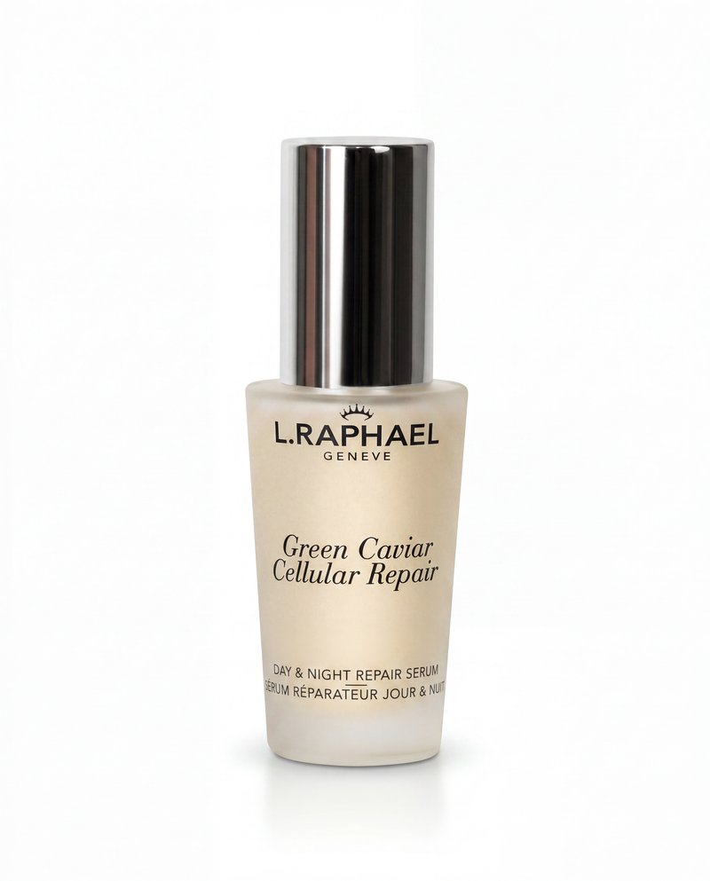 L.RAPHAEL Green Caviar Cellular Repair serum bottle on a white background