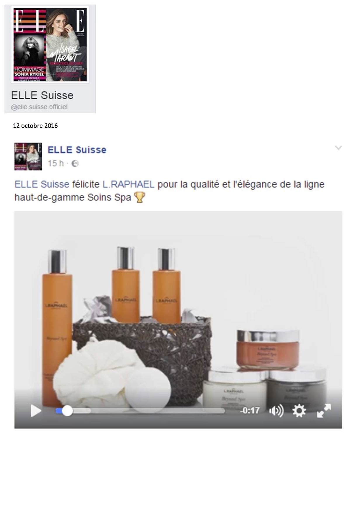 Facebook ELLE Suisse - Octobre 2016