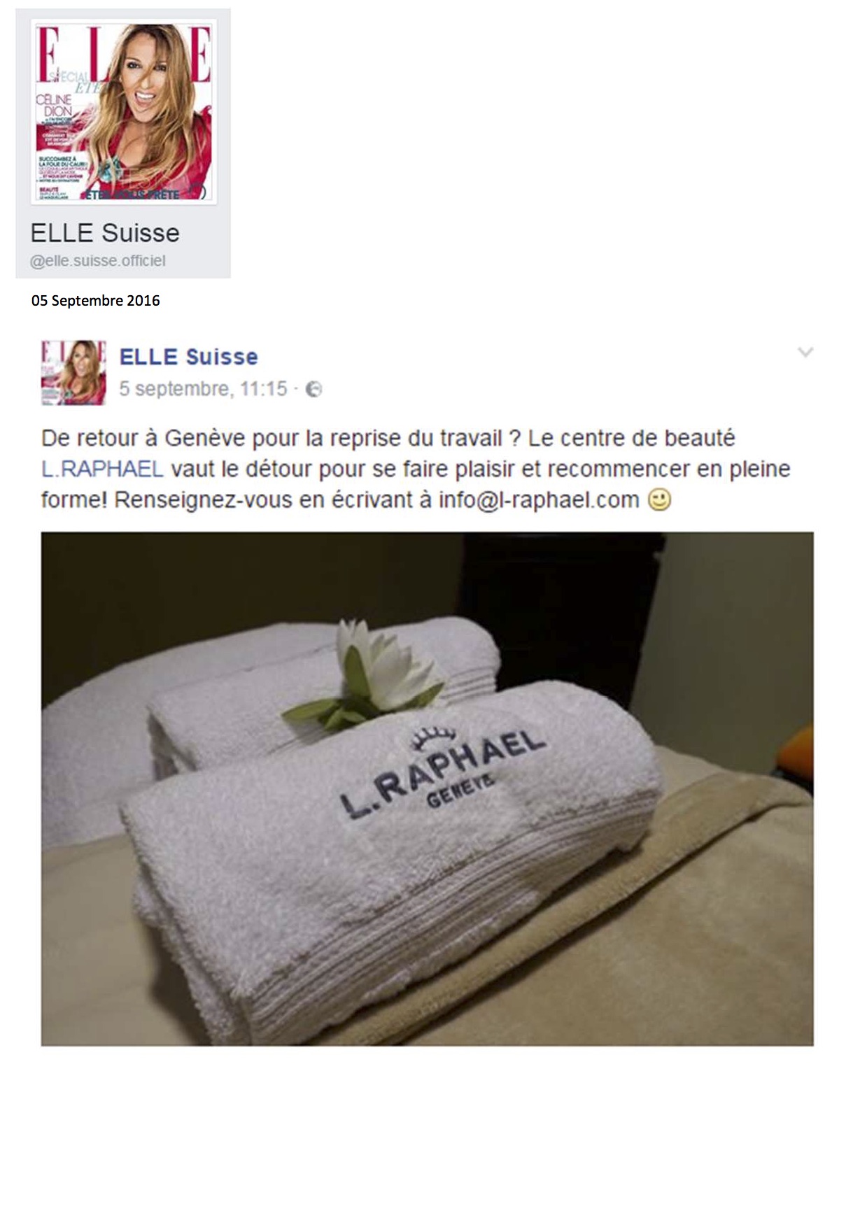 Facebook ELLE Suisse - Septembre 2016