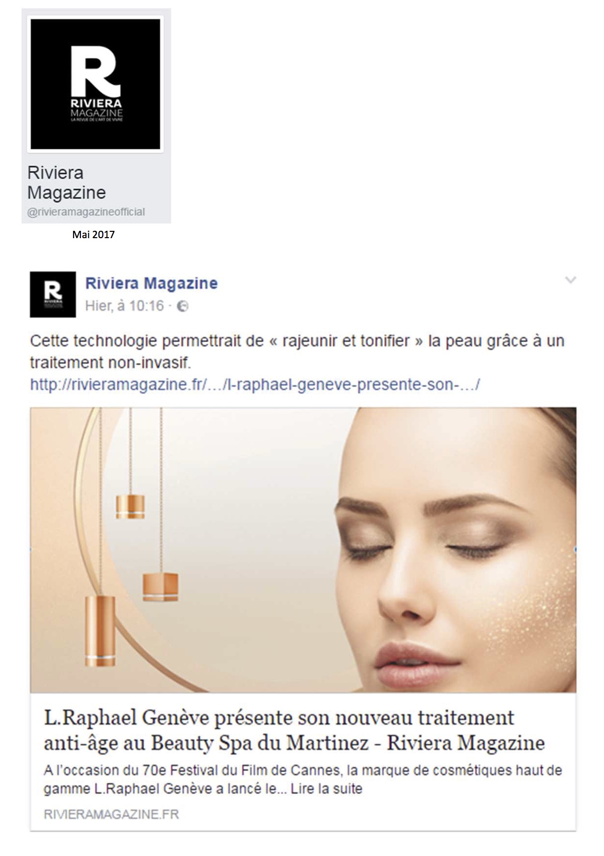Facebook Riviera Magazine - Mai 2017