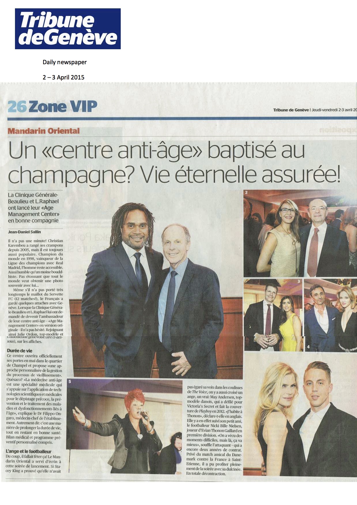 La Tribune de Genève - Avril 2015